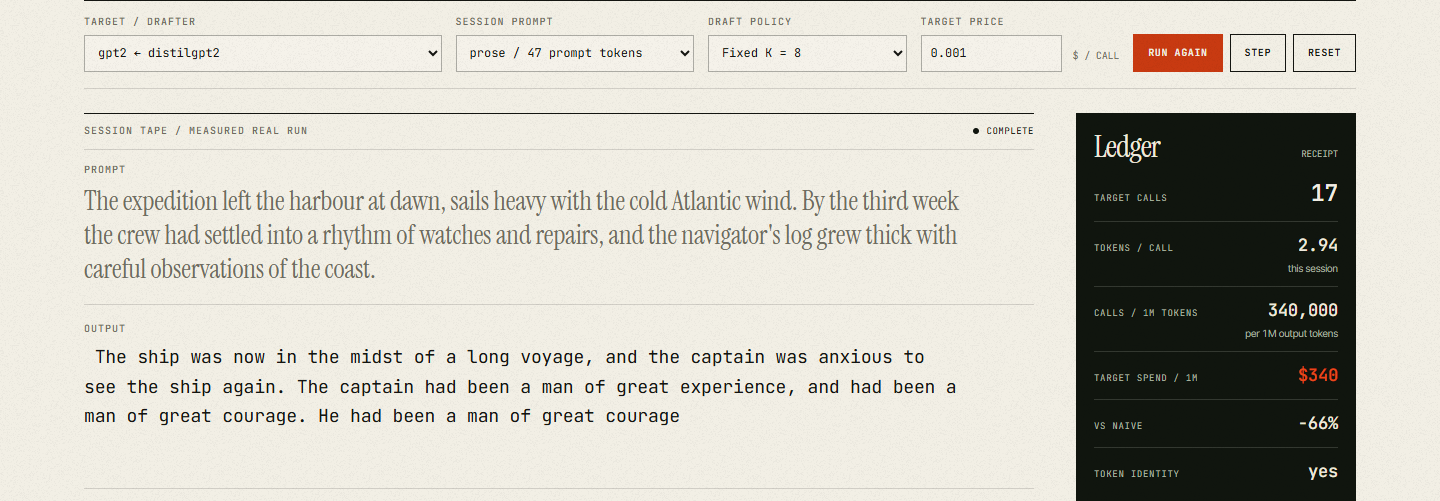 sdecode session app showing a recorded run, lane selector, and generated text